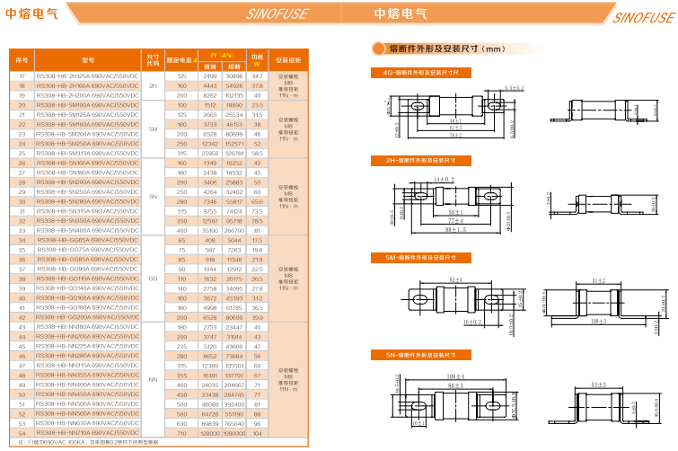 中熔熔断器RS308-HB-GG110A690VAC/550VDC 中熔熔断器,管式熔断器,片式熔断器,方体熔断器,熔断器