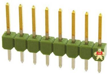 TE  系列 2.54mm節(jié)距 8路 (1排) 直向 PCB 針座, 焊接端接, 