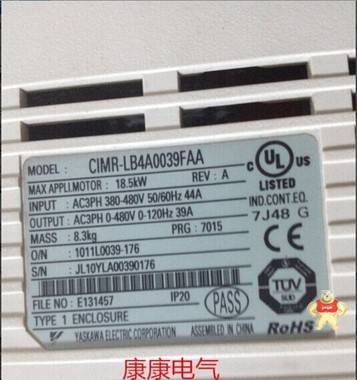 八九成新安川变频器 CIMR-LB4A0039FAA 400V 18.5KW 电梯专用 