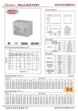 12V75AH免维护蓄电池鸿贝FM/BB1275参数价格 