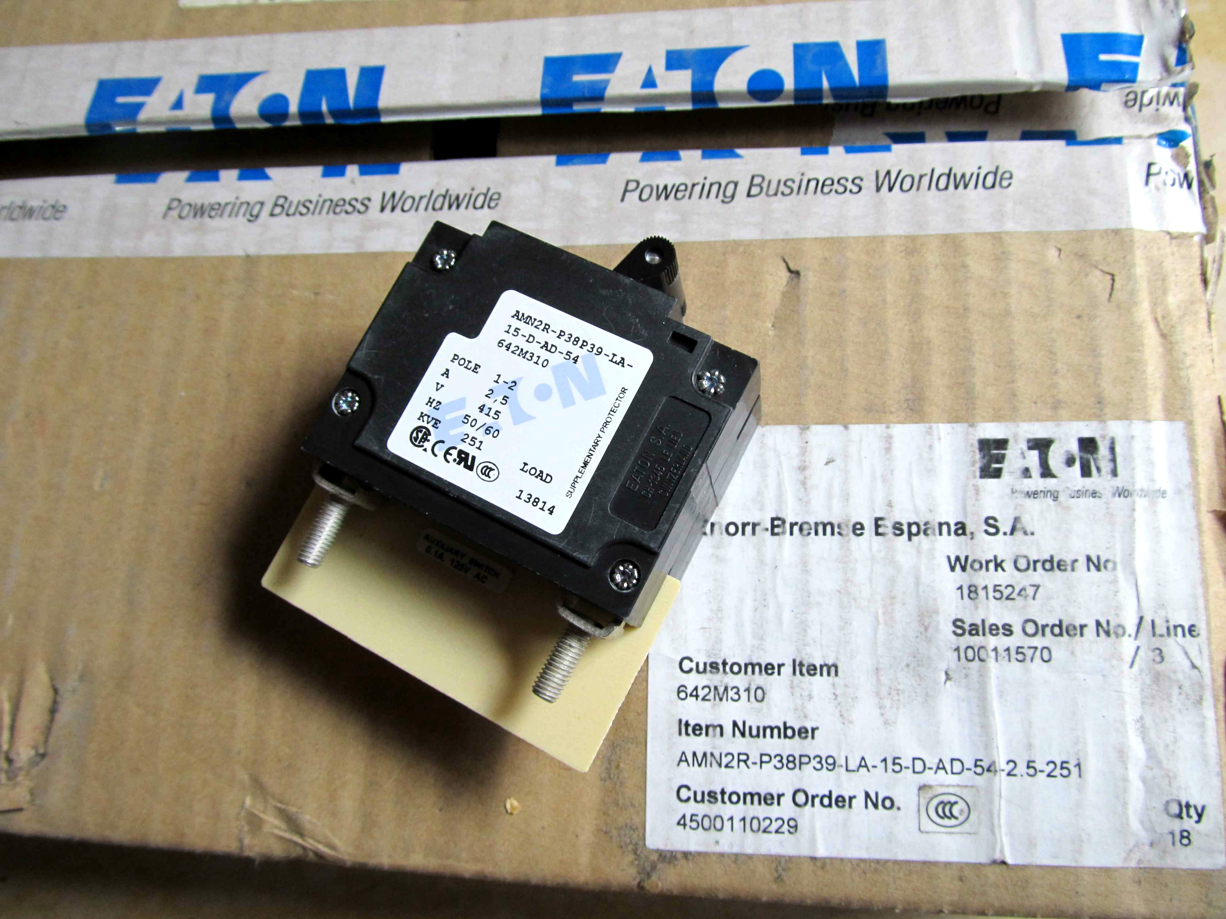 AMN2R-P38P39-LA-15-D-AD-54-2.5-251 原装EATON伊顿断路器