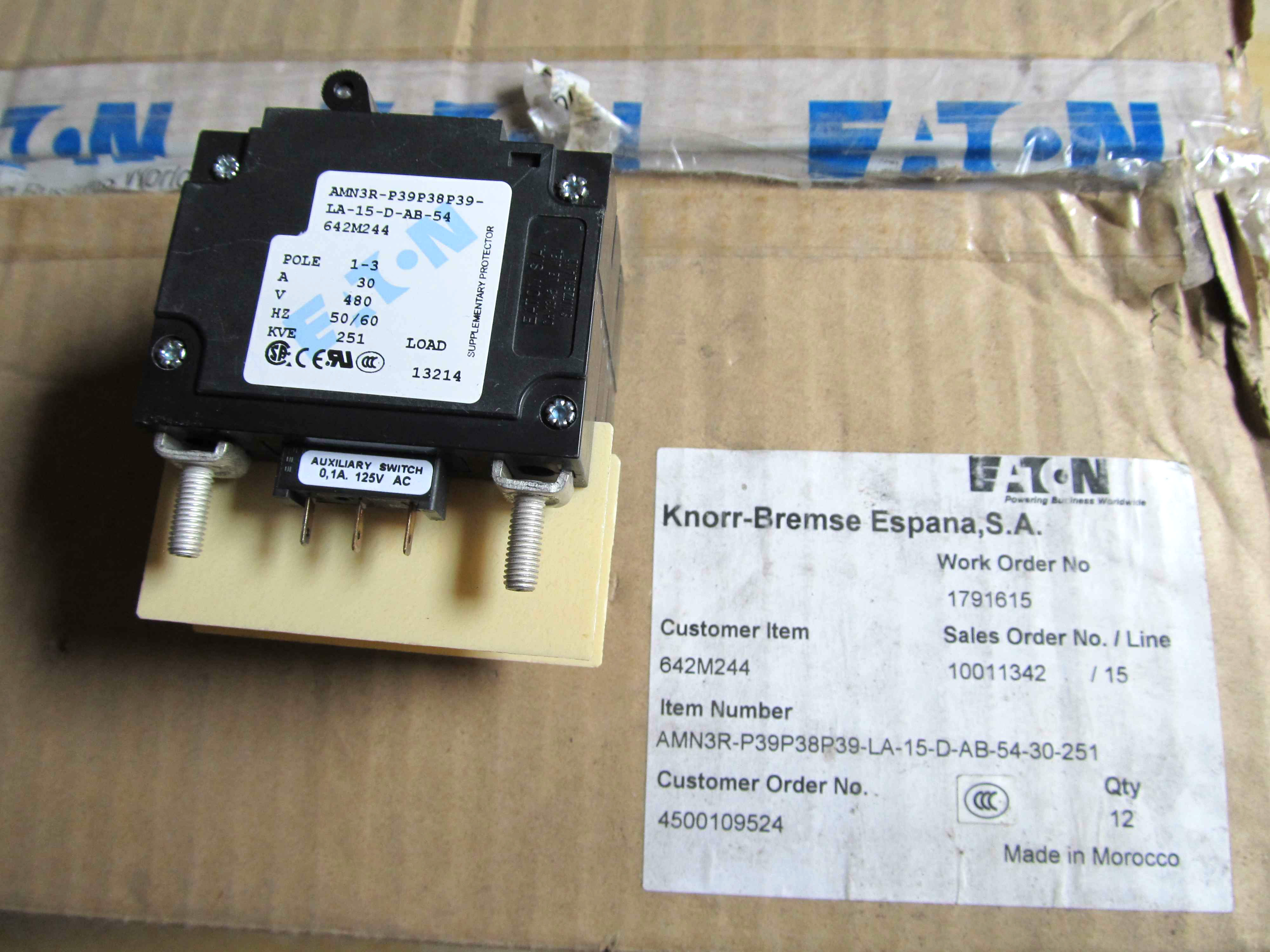 AMN3R-P39P38P39-LA-15-D-AB-54-30-251 原装EATON伊顿断路器