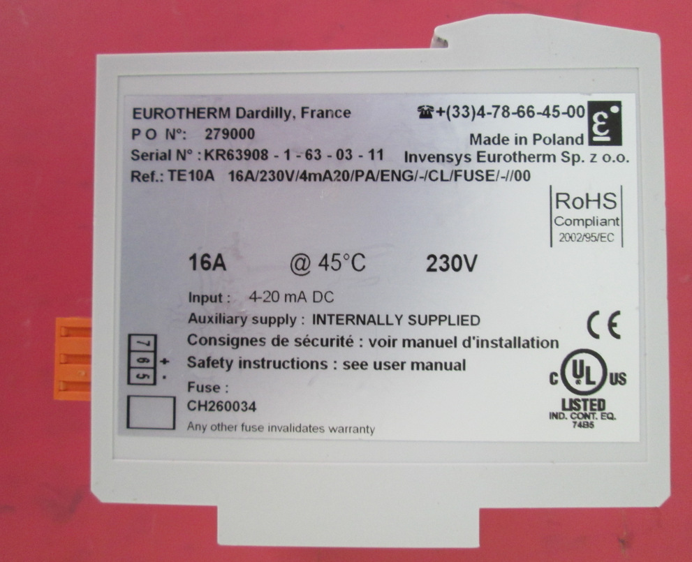 100%英国欧陆EUROTHERM单相可控硅调功器 TE10A   16A  230V